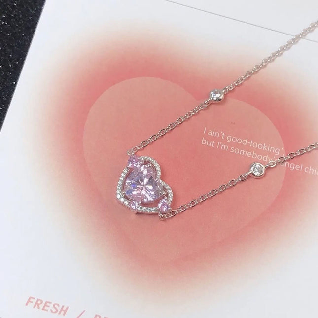 King Glory Daji Maid Coffee Guardian Heart Necklace Female Heart-shaped Pink Diamond Sweet Elegant Clavicle Chain