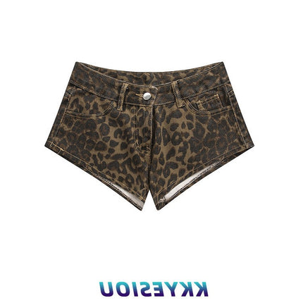 American Hot Girl Leopard Print Design Denim Shorts Women's Summer High Waist Hip-Hop Street Versatile Casual Hot Pants Ins