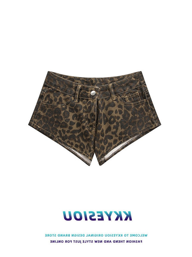 American Hot Girl Leopard Print Design Denim Shorts Women's Summer High Waist Hip-Hop Street Versatile Casual Hot Pants Ins
