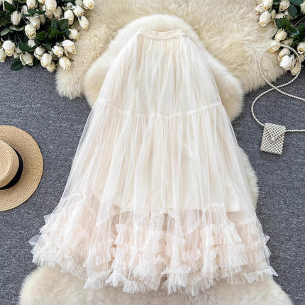 Skirt Ball Gown Puffy Skirt 2026 New Elastic Waist Mesh Ruffle Extra Large Hem Layered Cake Skirt for Women