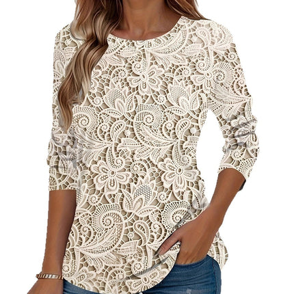 Cross-Border European and American 2025 New Autum Amazon Long-Sleeved Round Neck Casual Fashion Printed Pullover Tops for Women