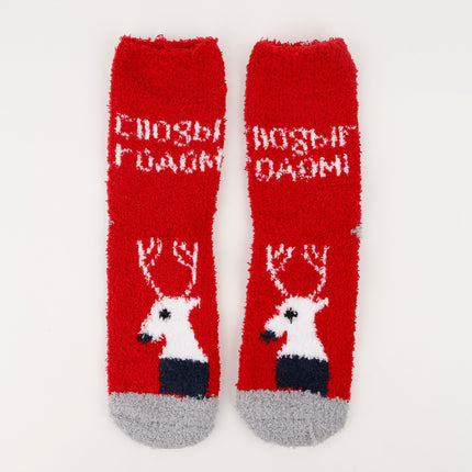 Autumn and winter new Christmas socks coral velvet socks cartoon elk half velvet socks sleep floor socks cross-border wholesale