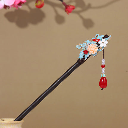 Antique Hairpin Step Tassel Wood Hairpin Imitation Ebony Headwear Disc Hair Simple Accessories Ancient Dress Hairpin Women's Hair