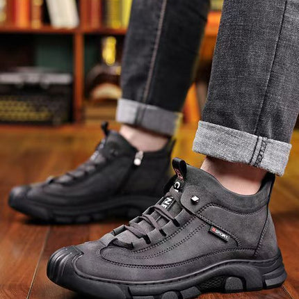 Cold-resistant warm cotton-padded shoes men's warm winter thickened fluff outdoor leather high-top one-piece Northeast snow boots non-slip