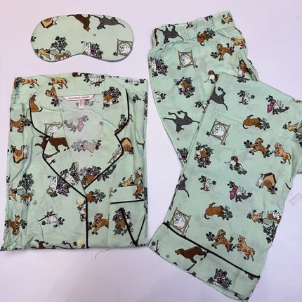 2025 Big-Name Catwalk Export Brushed Cotton Long-Sleeved Women's Pajamas Printed Casual French Outer Wear Home Clothes with Eye Mask