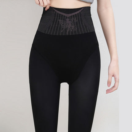Flower Fairy Black Silk Waterlight Skin-transmitting Pants Autumn and Winter fleece-lined Thickened Naked High Waist Abdominal Hip-lifting Light Leggings
