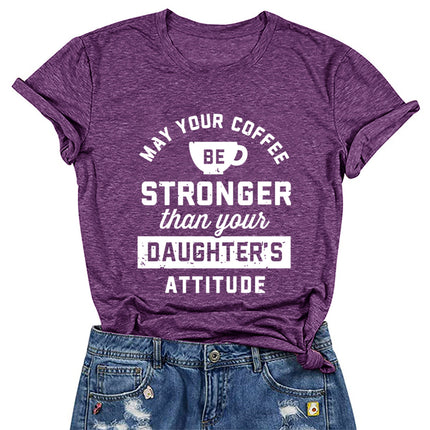 May your coffee be coffee letter printed short sleeve T-shirt women's round neck top temu foreign trade women