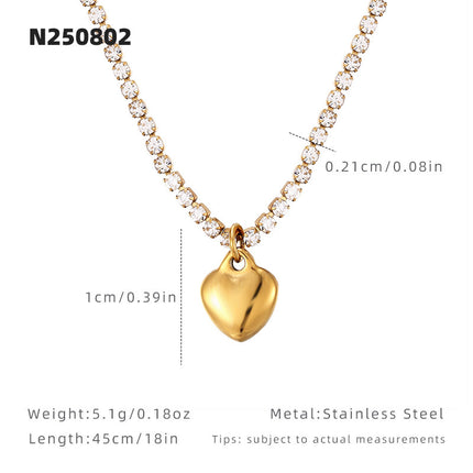 Japanese and Korean Super Flash Zircon Heart Necklace for Women Ins Cool Style Niche Design Clavicle Chain Titanium Steel Electroplated 18K Gold