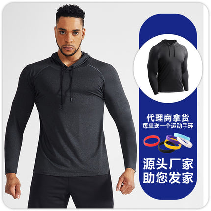 Loose Hooded Sports Long-sleeved Thin T-shirt Men's Quick Dry Sweat Training Warm-up Running Shooting Ball Clothes Fitness Clothes