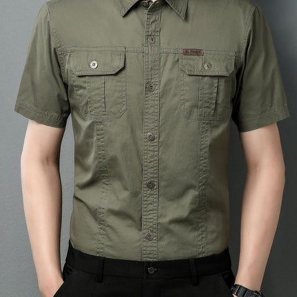 Summer Youth Men's American Style Outdoor Tooling Short-sleeved Shirt Men's Middle-aged plus size Multi-pocket Lag Tooling POLO