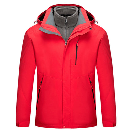 Three-In-One Jacket with Logo for Men and Women, Outdoor Detachable Cold-Proof and Warm Mountaineering Workwear, Team Uniform with Hood