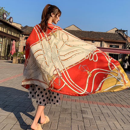 Ethnic Style Printed Silk Scarf Women's Seaside Travel Sun Protection Gauze Air Conditioning Warm Scarf Versatile Long Shawl