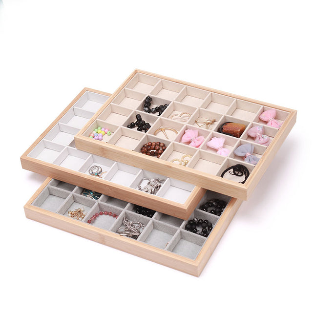 Bamboo Edge 24-grid Jewelry Disc Earrings Headline Necklace Sorting Finishing Box Beaded Flower Jewelry Display Rack Looking at Pallets