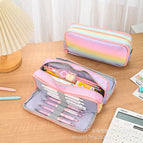 Oxford cloth double-open pencil case [horizontal rainbow]