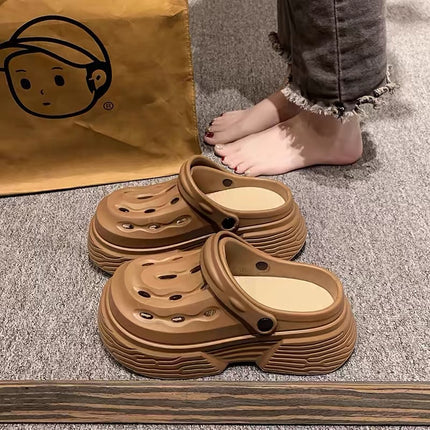 2024 New Style Hole-In-The-Wall High-Looking Fashionable Summer Outer Wear Thick-Soled Heightening Two-Wear Lightweight Slippers for Women