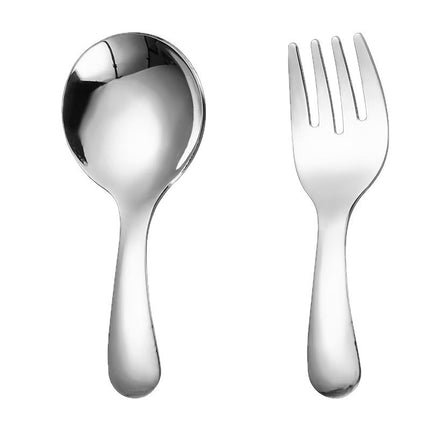 Stainless Steel Portable Spoon and Fork Set Children's Rice Spoon Dessert Spoon Fruit Fork Short Handle Fork Spoon Mini Tableware