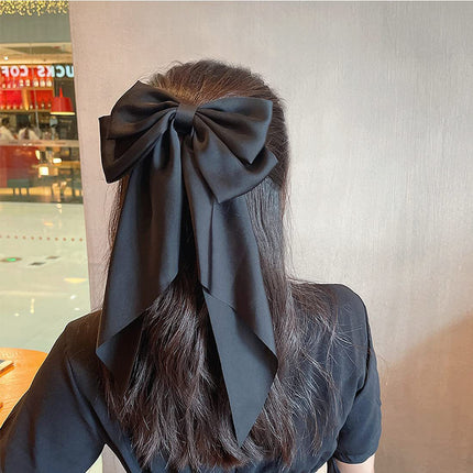 Yang Zi's Same Style Large Retro Ribbon Bow Hairpin for the Back of the Head, Super Fairy Elegant Hairpin Spring Clip Hair Accessory
