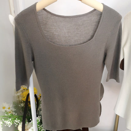 Women's Clothing Factory Unica Same Style Summer Seamless Wool Direct Selling Mid-Sleeve Thin Knitwear Design Top for Women