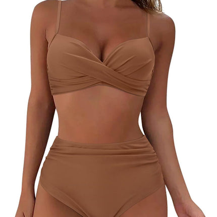 AliExpress Amazon Explosions European and American Women's Multicolor Split Hard Bag Gathering High Waist Flesh Covering Slim Bikini