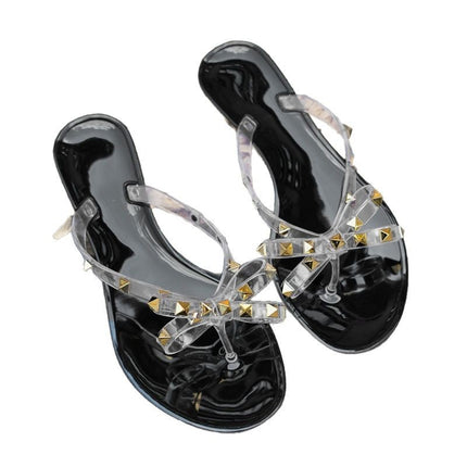 Stud Flats Women's Summer Bow Flip-flops Women's Jelly Flip-flops Women's Outwear Beach Sandals