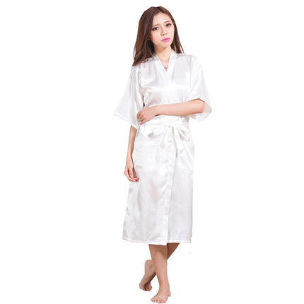 Cross-Border Bronzing Bride Women's Summer Thin Cardigan Nightgown with Printed Long Short-Sleeved Wedding Makeup Dressing Gown Accessible Luxury