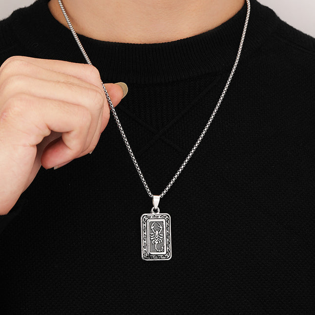 European and American Hip-Hop Retro Square Pendant Scorpion Necklace 2026 New Model Scorpio Stainless Steel Sweater Chain Necklace Trendy Wholesale