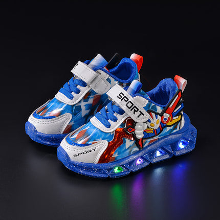 Spring and autumn 2025 new leather bright lights children's sneaker wholesale cartoon with lights boys soft bottom running shoes in stock