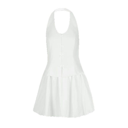 Ad211 Export Cross-Border New Product Sexy Sexy Fashion Backless Slim Bow Halter Neck Round Neck Dress