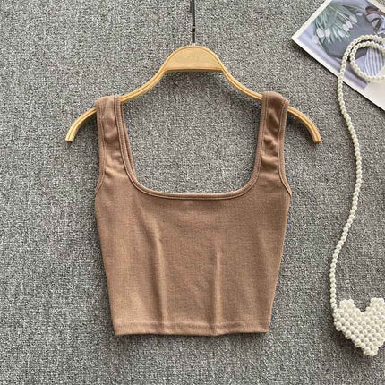 Vest Women's Outer Wear Summer Short Sleeveless Crop Top Square Collar Fashion Versatile Slim Solid Color Bottoming Shirt Trbottomy