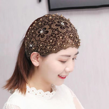 Cross-border Beaded Hair Band Women's Hollow Breathable White Hair Covering Lace Wide-brimmed Headgear Pressing Hair Tape Headband Hair Protecting