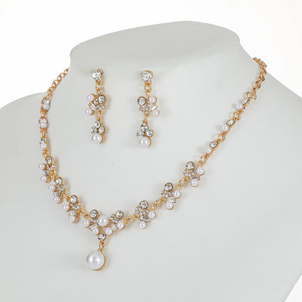 Bridal Dress Distinctive European and American Pearl Necklace Earrings Set Women's Fashion Elegant Explosive Alloy Drop Shape