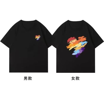 Couple Clothing Summer Short-sleeved T-shirt Men's and Women's 2023 Summer Half-sleeved Top Round Neck Printed Half-sleeved Student Class Clothes