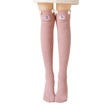 Autumn and Winter Over-The-Knee Extended Coral Floor Socks Cartoon Sleeping Long Tube Warm Plush Embroidered Cute High Socks