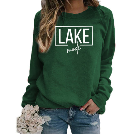 Foreign Trade Amazon Cross-border Supply lake mode Printed Women's Round Neck Sweats All-match Loose European Size