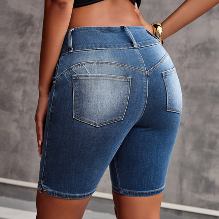 European and American Aliexpress Independent Station Women's Pocket Ripped Tight Casual Versatile Denim Shorts
