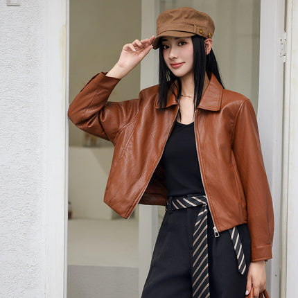 Winter Padded Leather Jacket for Women, Short Style, Petite Size, Plus Size, Age-Reducing Cotton Coat, 2025 Winter Slimming Sheepskin Jacket