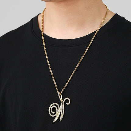 Foreign trade popular products full diamond hip hop jewelry grass letter pendant melon seed buckle Cuban chain accessories Amazon exclusive