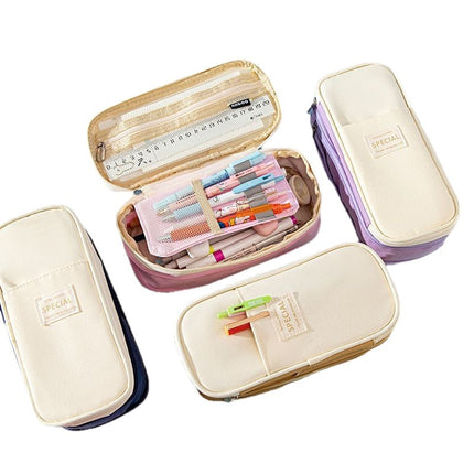 Large-Capacity Retractable Pencil Case Stationery Box in Japanese and Korean Style, Macaron Color, Upgraded Version for Primary and Secondary School Students, in Stock