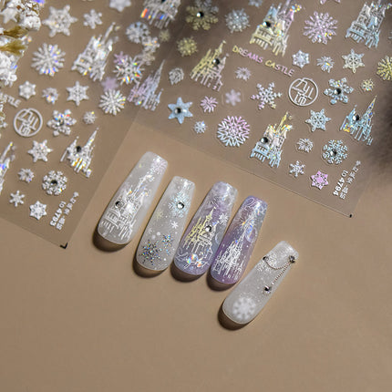 Crystal Diamond Dream Castle Snowflake Nail Art Stickers New 5D Relief Adhesive Ins Popular Nail Stickers 3D Decoration