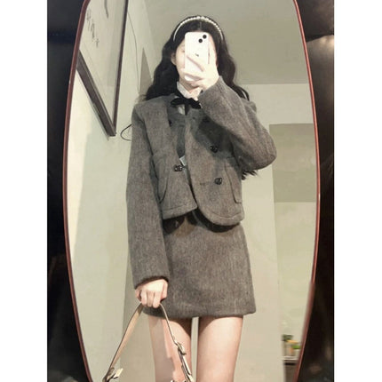 Thickened Spring and Winter Woolen suit Women's Fragrant Style Celebrity Elegant Slimming Short Coat High Waist Skirt Two-piece Set