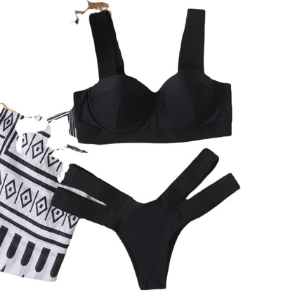 2021 summer new wish Amazon steel belt bikini European and American solid color board with multicolor split bikini