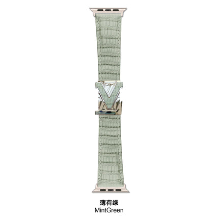Suitable for Apple Watch 678910 Generation V-Shaped Magnetic Buckle Strap iWatch S11 Lizard Pattern Plaid Leather Wristband