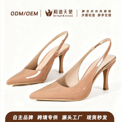 Spring New Style Simple and Fashionable Shallow Mouth Pointed Toe Bag Toe Hollow Back Casual Versatile Sandals Feminine Stiletto Heels