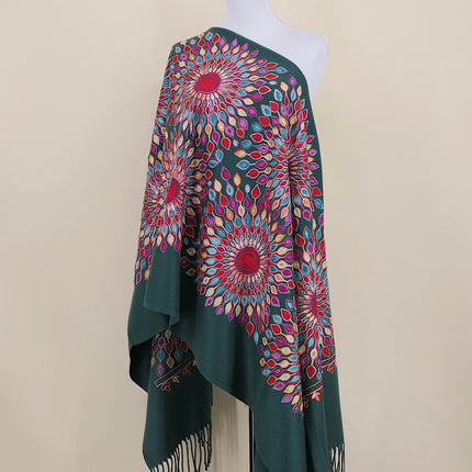 Foreign Trade Imitation Cashmere Sunflower Sunflower Embroidered Flower Scarf Shawl Holiday Ethnic Style Travel Cloak 350g