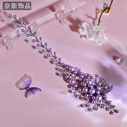 Nais Ns255 Bridal Wedding Pearl Hair Accessory Simple and Elegant Hair Comb Fashionable Long Hair Comb for Wedding Dress