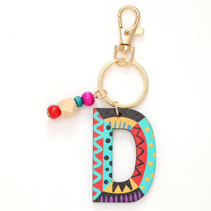 New Holiday Style Color Wooden Beads 26 Letter Keychain Key Chain Bag Hanging Accessories Cross-border Amazon