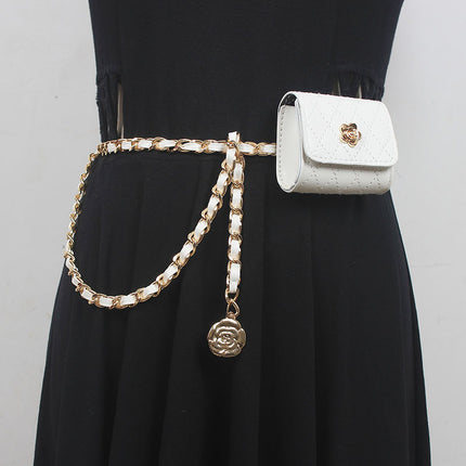 Waist bag chain mini metal waist chain Women's belt bag versatile decorative pants with skirt suit Black