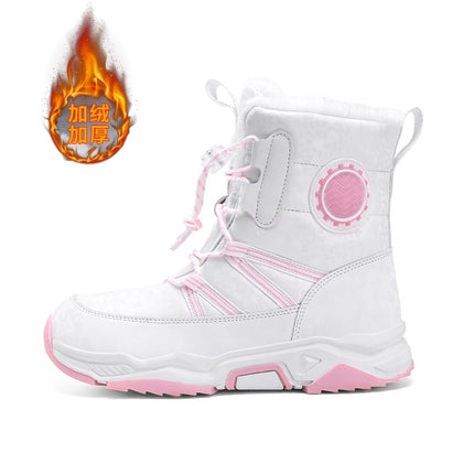 Girls' Snow Boots with Plush Lining, Thickened Cotton Shoes, High-Top Waterproof Large Cotton Shoes, Winter Children's Shoes for Cold Protection and Warmth, Factory Direct Sale