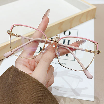 New Square Frame Metal Anti-Blue Light Flat Mirror Glasses Frame for Men, Korean Style Fashionable Students, Compact and Can Be Equipped with Degrees