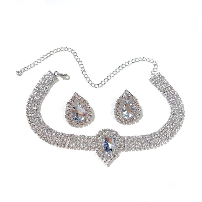 European and American Luxury Multi-layer Rhinestone Geometric Necklace Earrings Colorful Large Water Drop Crystal Necklace Fashion Exaggerated Necklace